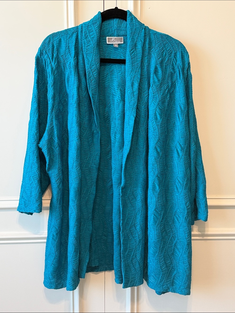 JM Collection Turquoise Open-Front Textured Cardigan